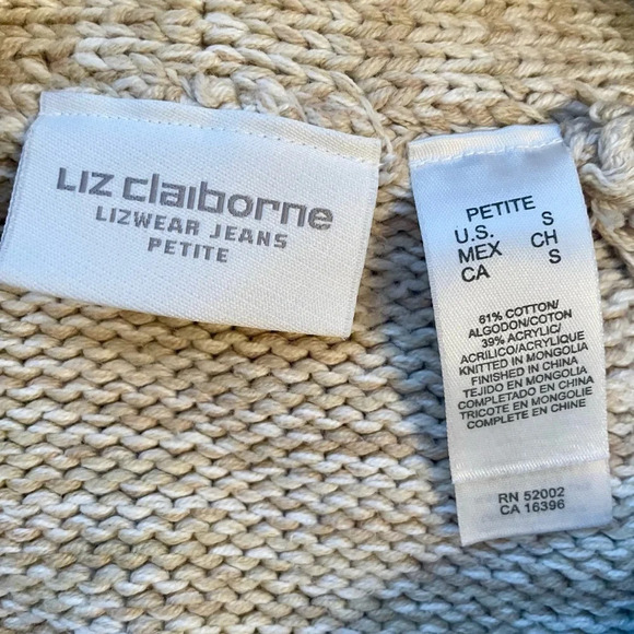 Liz Claiborne Oatmeal Beige Cardigan Size S Petite Buttons Pockets Mock Neck - Picture 6 of 8